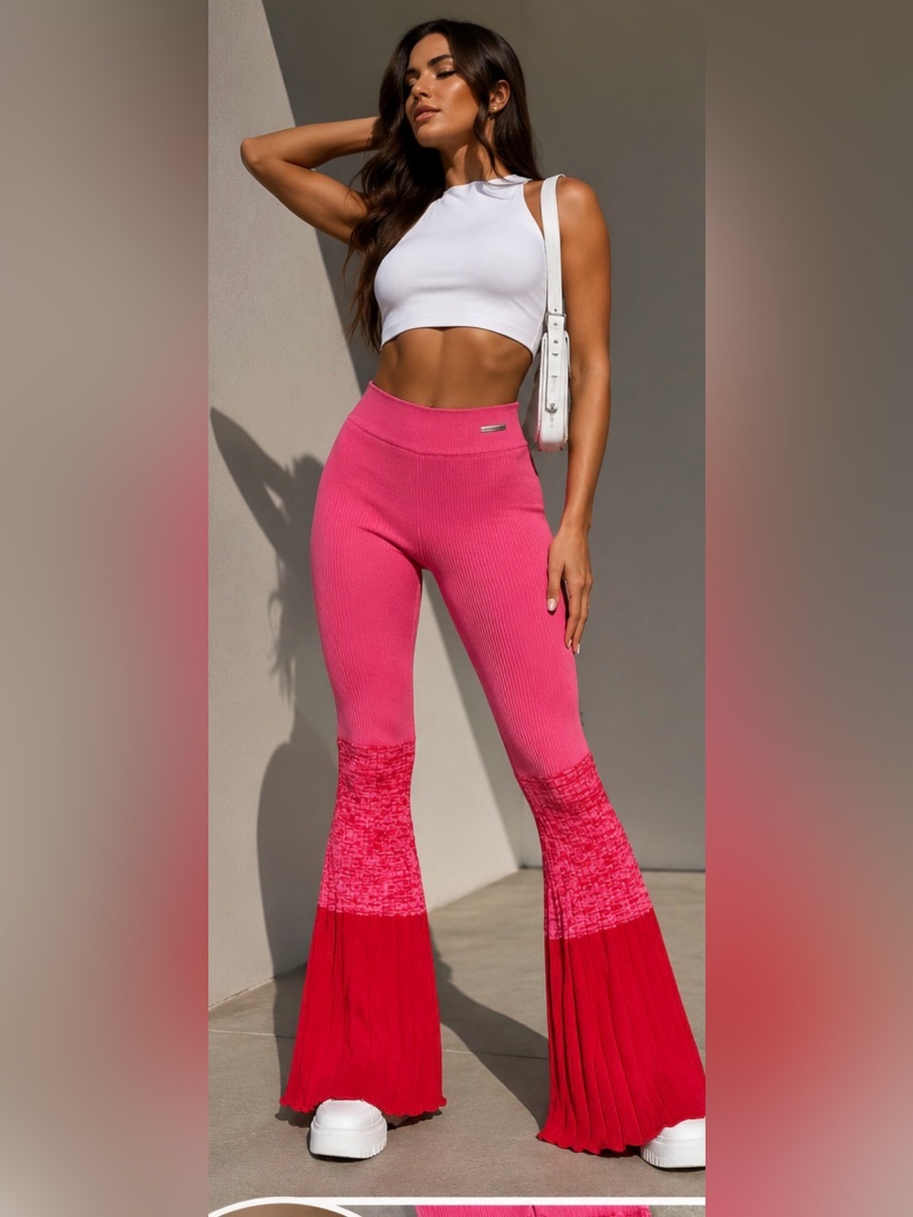 Manière De Voir Pink Ombre Ribbed Knit Bell Bottom Flare Pants Y2K Barbiecore M